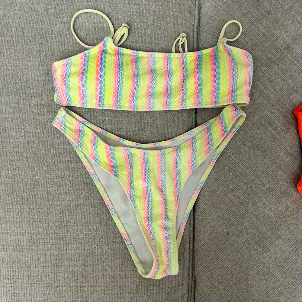 Kids Neon Rainbow Stripe Bikini Set - Multi